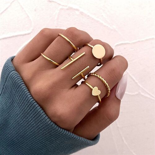 Punk Hot Selling Hollow Out Geometric Rings Set For Women Fa