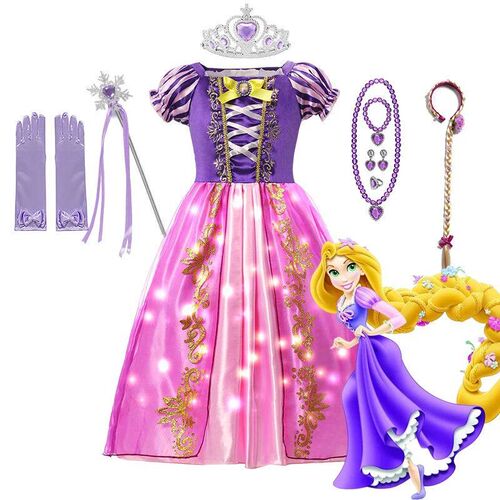 Princess Rapunzel Dresses Girls LED Light Up Costume for
