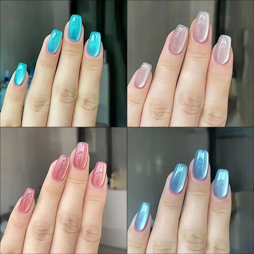 24pcs/30pcs+short+square+ballet+fake+nails+for+women+cat+eye
