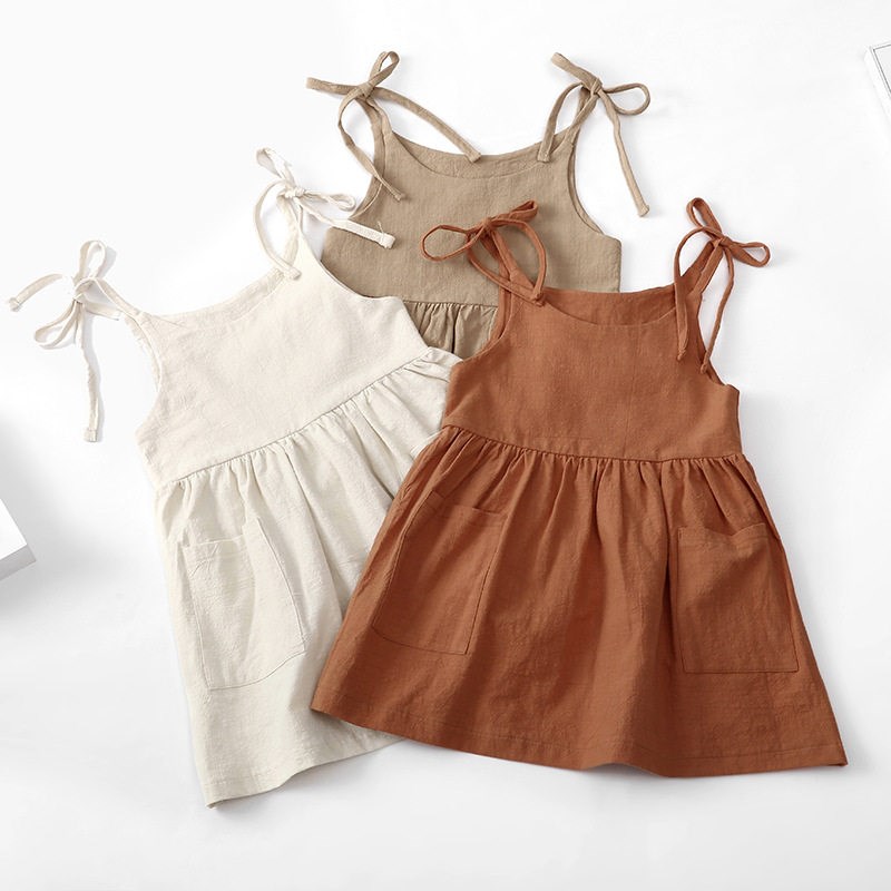 Summer Toddler Girl Dress Sleeveless Cotton Kids Beach Dress图片