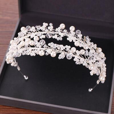 White Pearl Bridal Hairbands Tiaras Wedding Crown Headband F