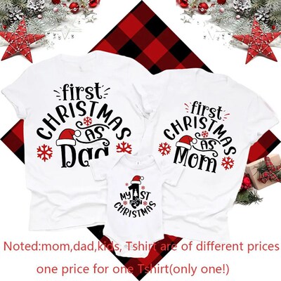 Family Xmas Matching Outfits 1St Christmas Print Dad Mom Shi