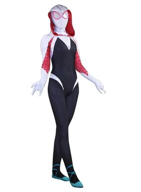 Kostum Cosplay Gwen Stacy Spider Gwen Baru Kafe untuk Wanita