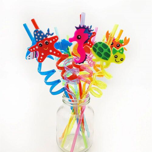 8pcs 25cm Reusable Unicorn Dinosaur Car Straws Birthday Unic