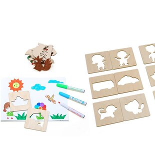 20Pcs Kids Wooden Drawing Stencils Kit Drawing Board Toys Co