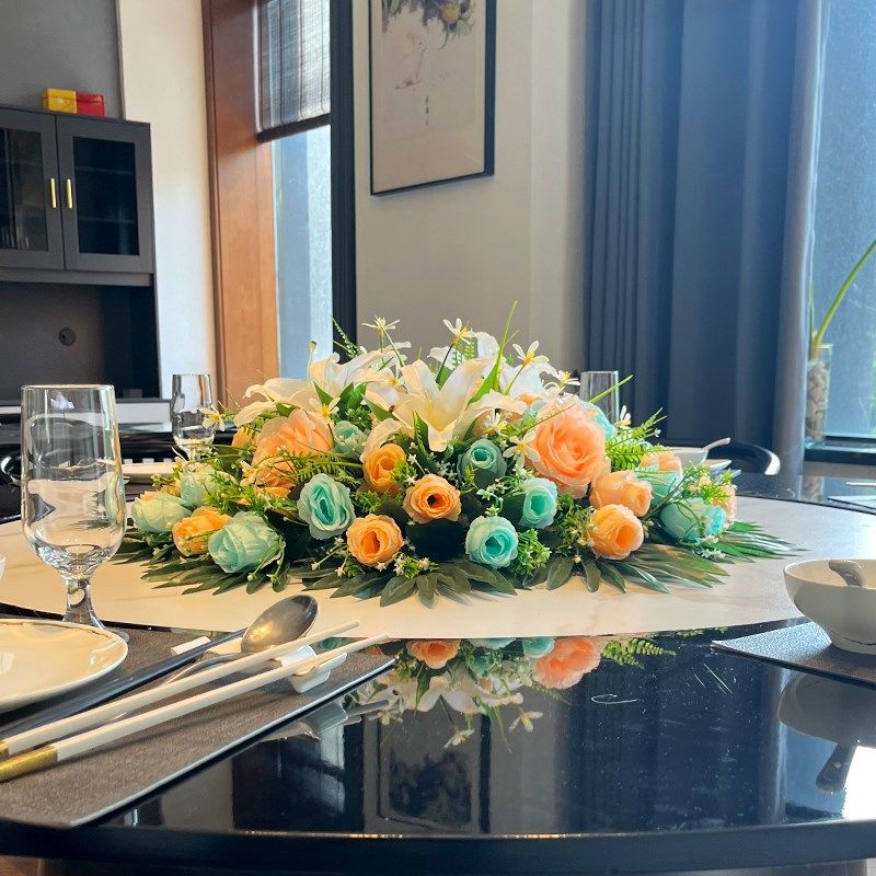 高档酒店包厢圆形桌面转盘中间假花台花餐厅大圆桌仿真花装饰摆件,家居饰品,餐桌花艺,淘宝优惠券,粉丝福利购,淘宝优惠卷