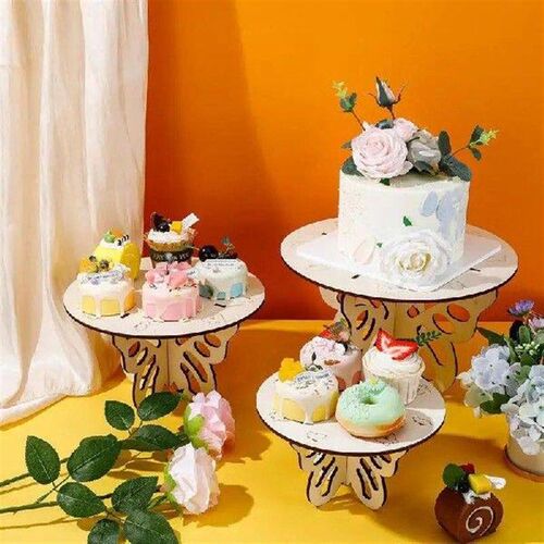 Round Cake Stand 3-Tier Cupcake Holder Stand Wooden Tiered
