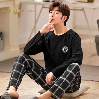 Autumn Winter Knitted Cotton Cartoon Mens Pyjamas Couple Pa