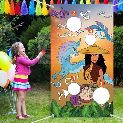 。Dragon hunting legend throwing sandbag flag cartoon animat
