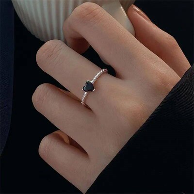Simple Design Heart Zircon Open Rings For Women Adjustable L