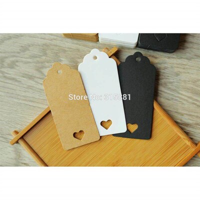 White Brown and Black Hollow Heart Kraft Paper Tags Scallop