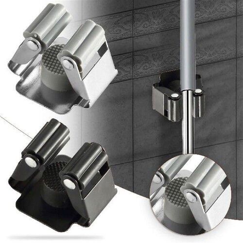 Stainless Steel Mop Clip Broom Holder Stand Pipe Hooks Wall