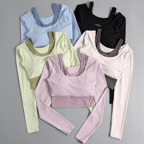 Yoga suit top with womens chest cushion, high-end long