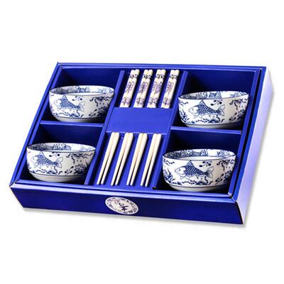 Blue and white porcelain bowl chopsticks gift set Chinese