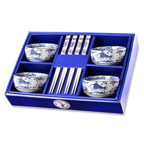 Blue and white porcelain bowl chopsticks gift set Chinese
