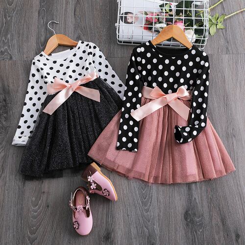 Long Sleeve Dress For Girls Polka Dot Kids Clothes 2 3 4 5 6