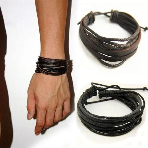 Delysia King Leisure Fashion Mens Hand-woven Multilayer Lea