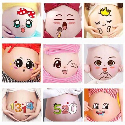 2Pcs Cute Cartoon Expression Pregnancy Photographs Belly Pai