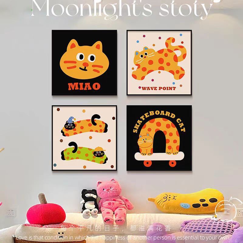 趣味多巴胺客厅装饰画猫咪卡通儿童房挂画可爱卧室床头柜摆画,家居饰品,现代装饰画,淘宝优惠券,粉丝福利购,淘宝优惠卷