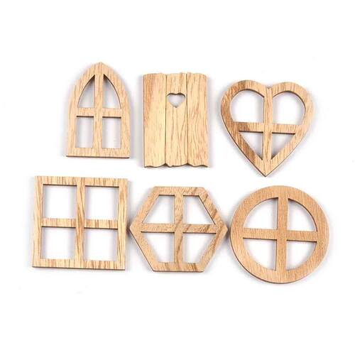 25Pcs 30-45mm Round/Heart/Hexagon Mini Window Wood Crafts Sl