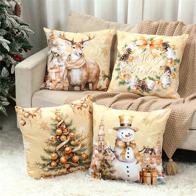 4pcs Merry Christmas Cushion Cover Home Decorations 2025 Chr