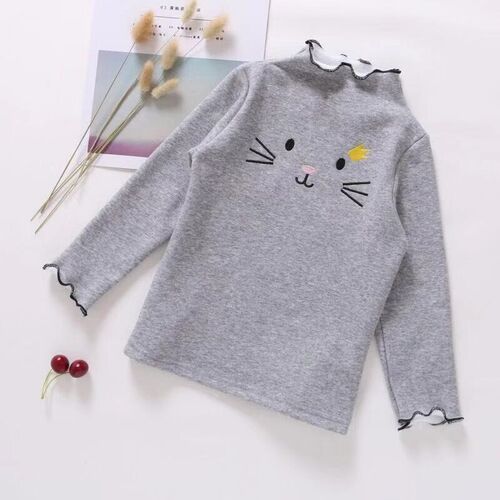 Spring and Summer Kid Girls Long Sleeve Base Shirt Cute Embr