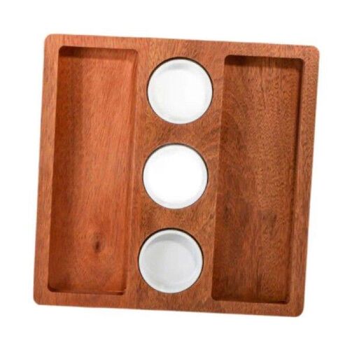 Snack Plate with 3 Round Sauce Bowls Decor Sauce Dish for