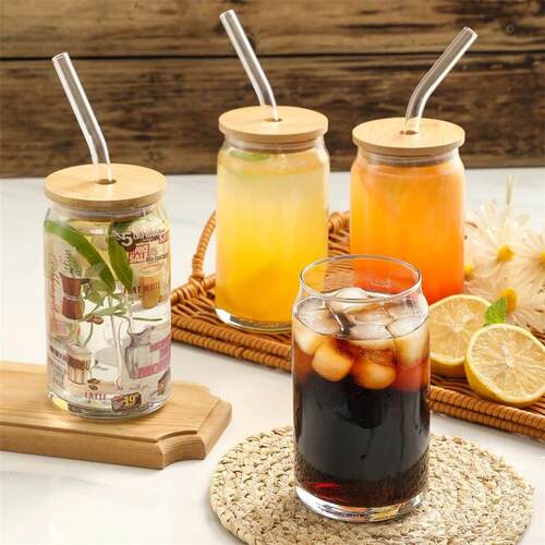 350ml/550ml Glass Cup With Lid and Straw Transparent Bubble