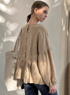 100% Linen Retro Women Long Sleeve T-Shirt Spring Autumn New