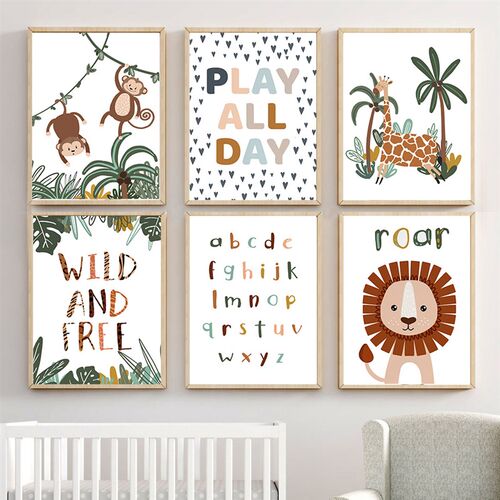 Lion Giraffe Monkey ABC Animal Nursery Wall Art  Painting No