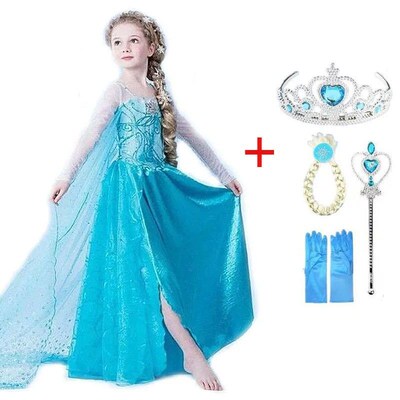 2024 New Elsa Dress Girls Summer Dress Princess Cosplay Cost