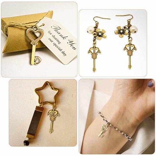 125Pcs Vintage Antique Bronze Plated Metal Love Heart Key Ch
