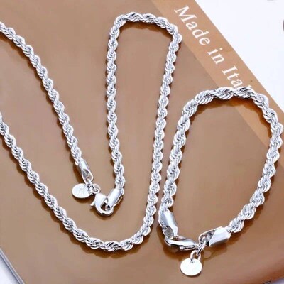 high quality silver color 4MM women men chain male twisted r