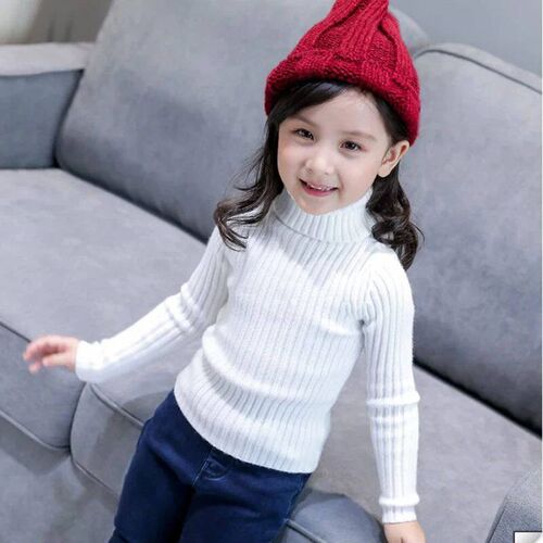Fashion Baby Girls Winter Turtleneck Knitted Sweaters Clothe