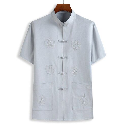 Middle-aged and old mens Tang suit embroidery auspicious bl