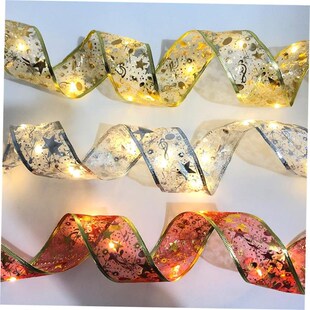 LED灯串圣诞树装饰挂件烫金双层彩带Christmas tree streamers