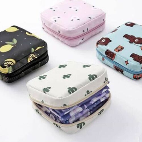 Women Small Cosmetic Bag Set Zipper Girls Mini Sanitary Napk