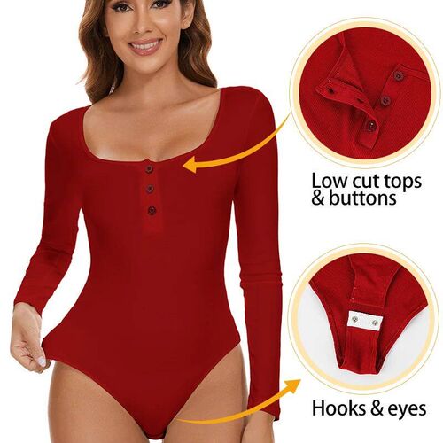 Womens Bodysuit Low collar Button Thermal Underwear ops Slim