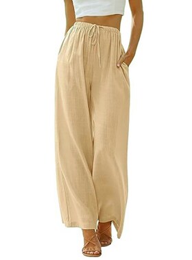 Plus Size Loose Linen Casual Drawstring Wide Leg Women Pants