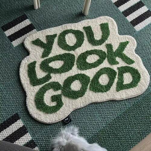 Fluffy Tufted Letter Floor Mat You Look Good Area Carpet Ant