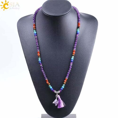 Natural Crystal Amethyst Bead String Brlet Merkaba Tassel Br