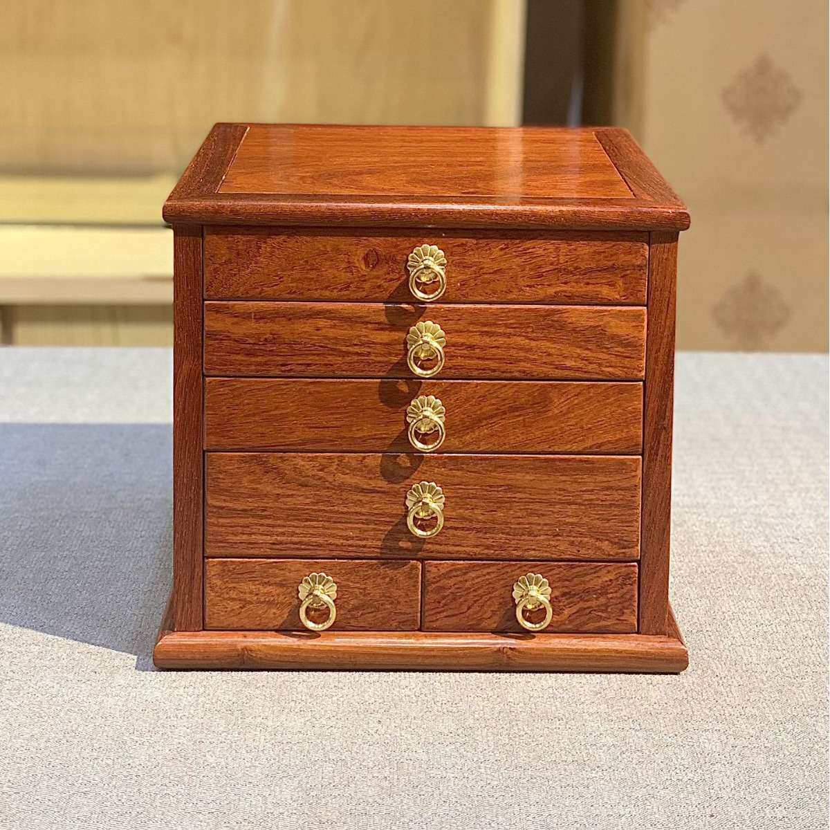 缅甸花梨实木普洱茶盒子茶饼盒竹茶饼收纳盒抽屉式分茶盘普洱茶具