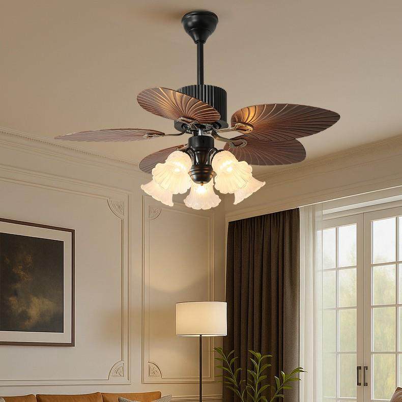 餐厅风扇灯法式中古南洋风大厅芭蕉叶吊扇灯美式复古客厅灯具