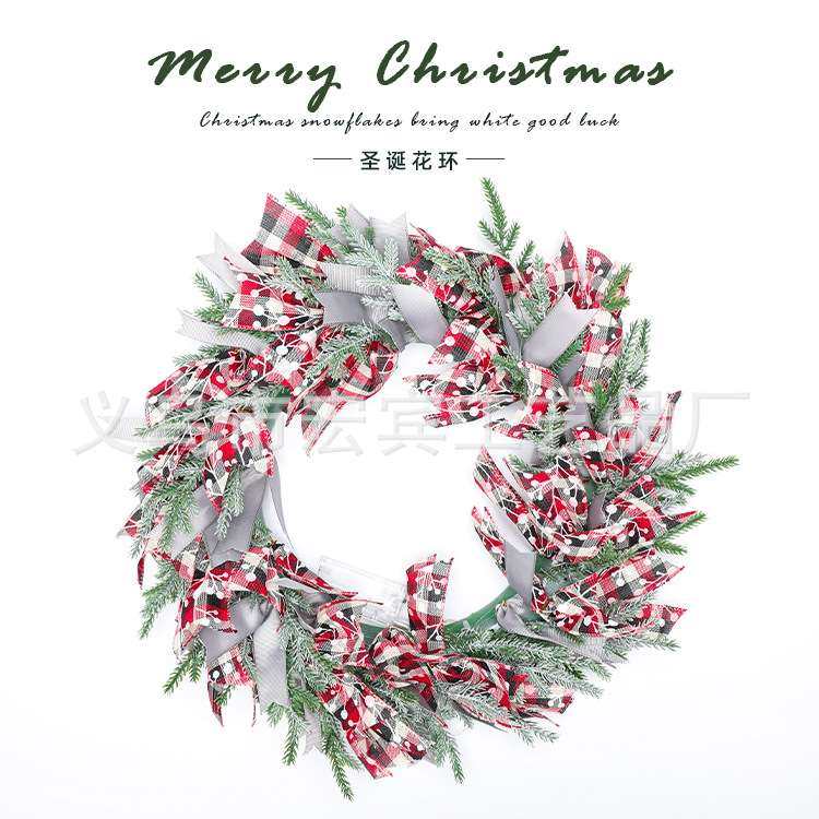 圣诞花环会发光圣诞装饰品挂件仿真圣诞花环摆件门挂圣诞节日装饰