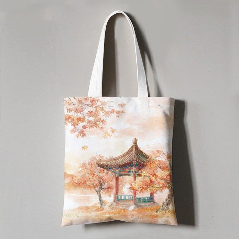 素雅古风帆布包女中国风水墨中号购物布袋环保大容量文艺单肩包