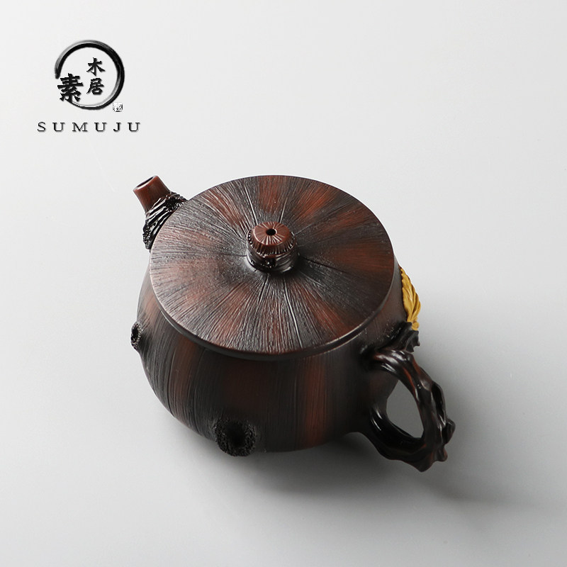 云南建水紫陶大口茶壶 全纯手工浮雕泡茶壶单壶功夫茶具 江浩作品