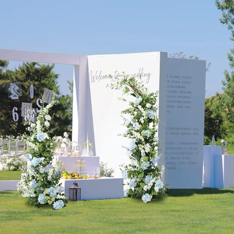 酒店婚礼迎宾区布置绢花弧形拱门花架套装仿真绣球花摄影橱窗摆花