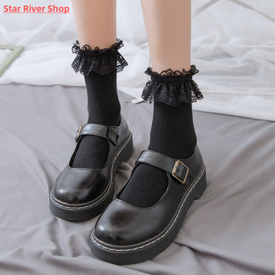 Women Lace Mesh Black White Cotton Socks Lolita Style Japane
