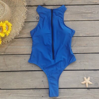 Solid Zipperless Sleeveless Surf Suit Onepiece Swimsuit Wome