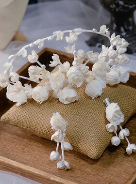 Beige Floral Flower Brides Tiaras Headpieces with Earring  S